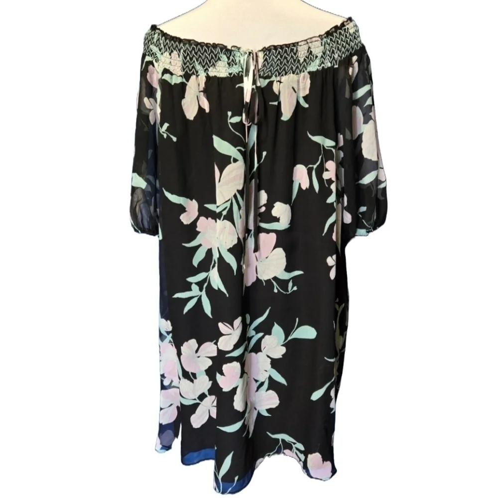 Maeve Black Floral Off-Shoulder Dress Small NWT Boho 70s Flowy Festival Tropical - Picture 5 of 9